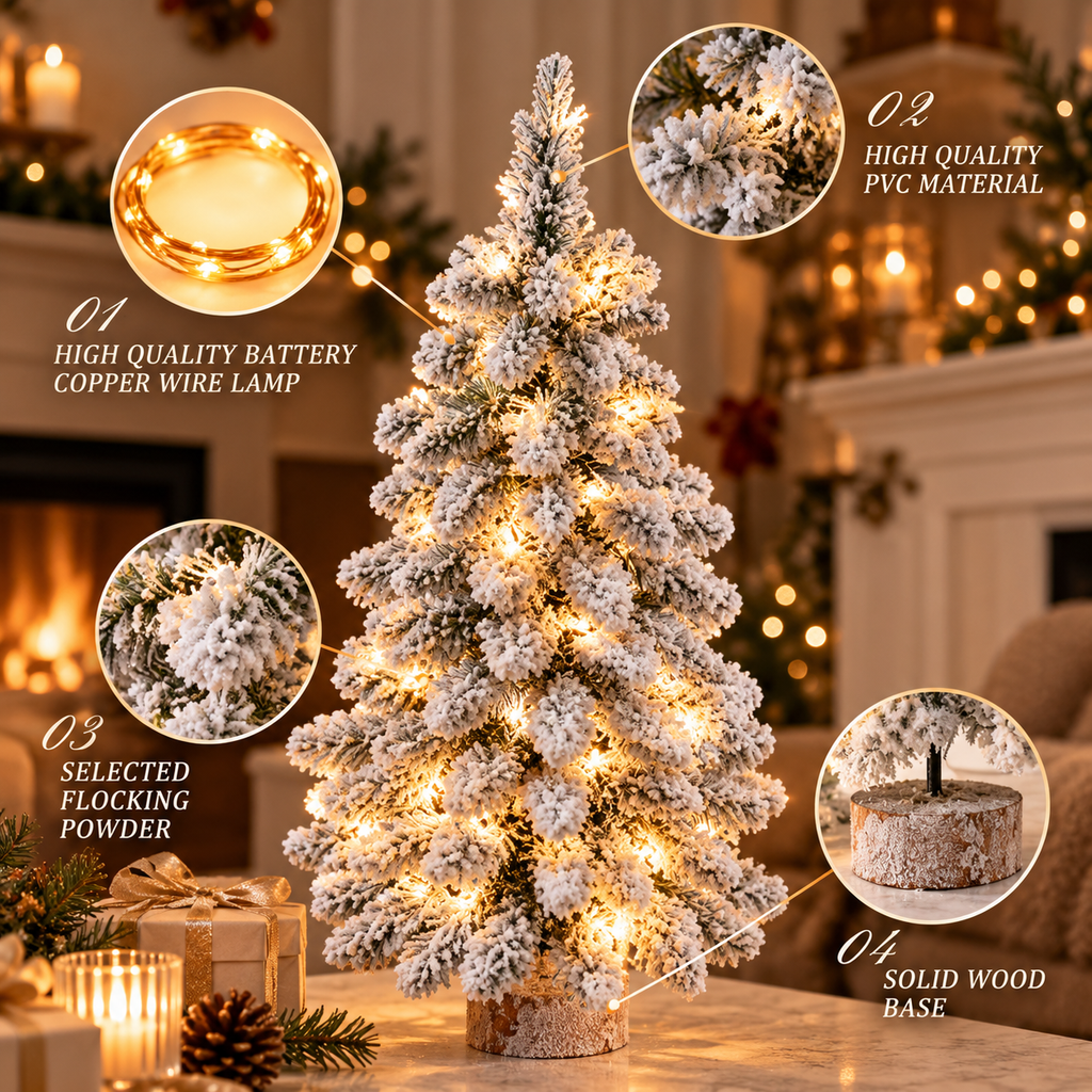 Snowy Mini Christmas Tree Decoration with LED Lights