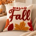 Hello Fall Autumn Leaves Cushion Cover
