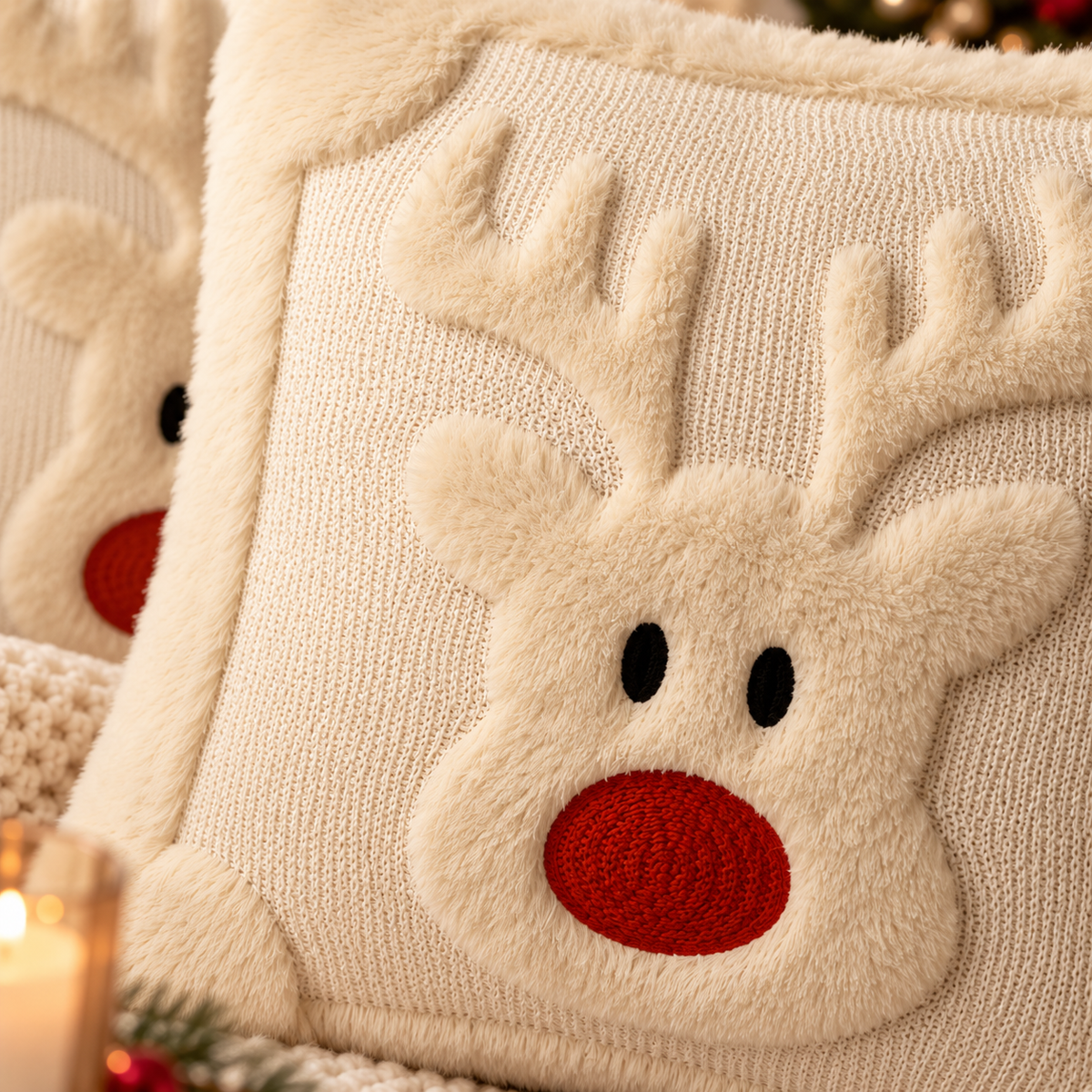 Fluffy Reindeer Christmas Cushion Cover