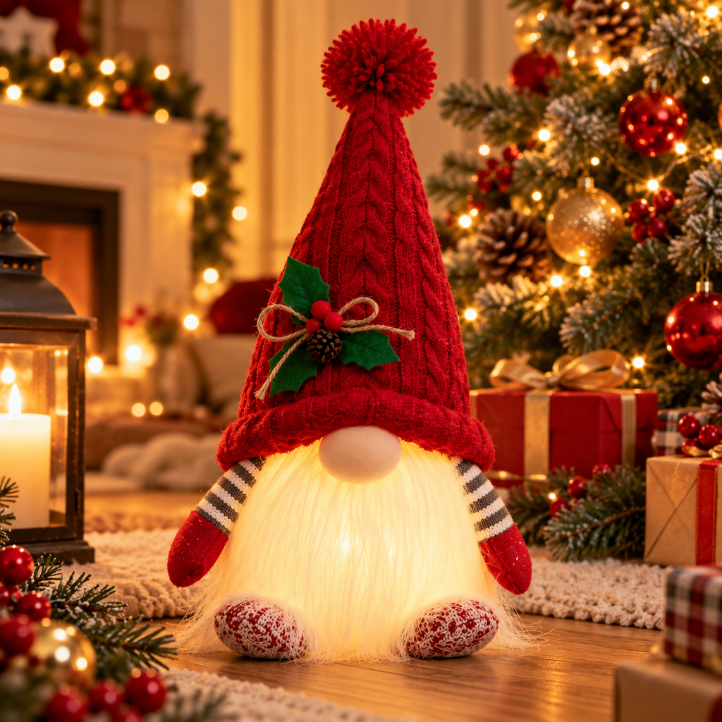 Light-Up Knitted Christmas Decoration Gnome