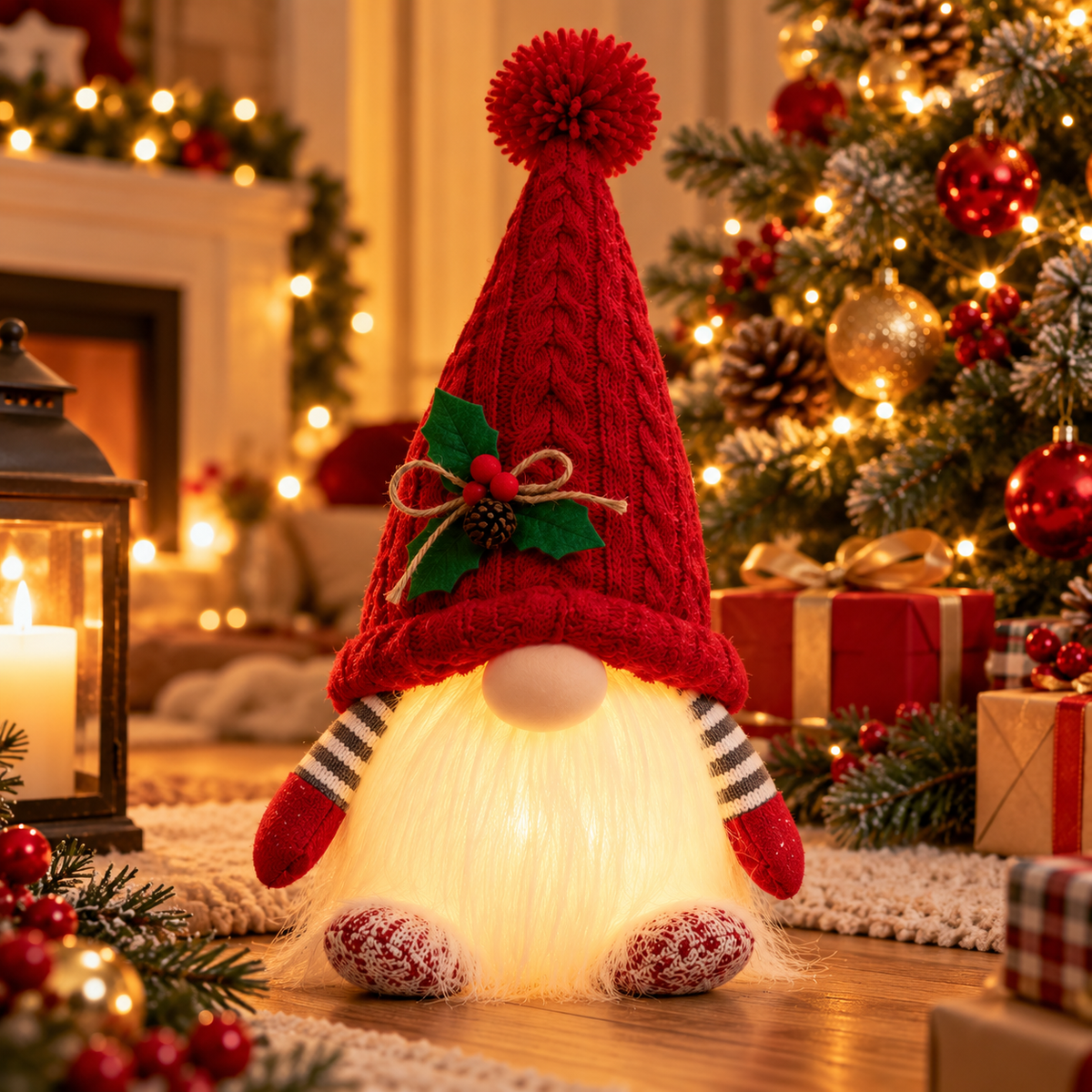 Light-Up Knitted Christmas Decoration Gnome