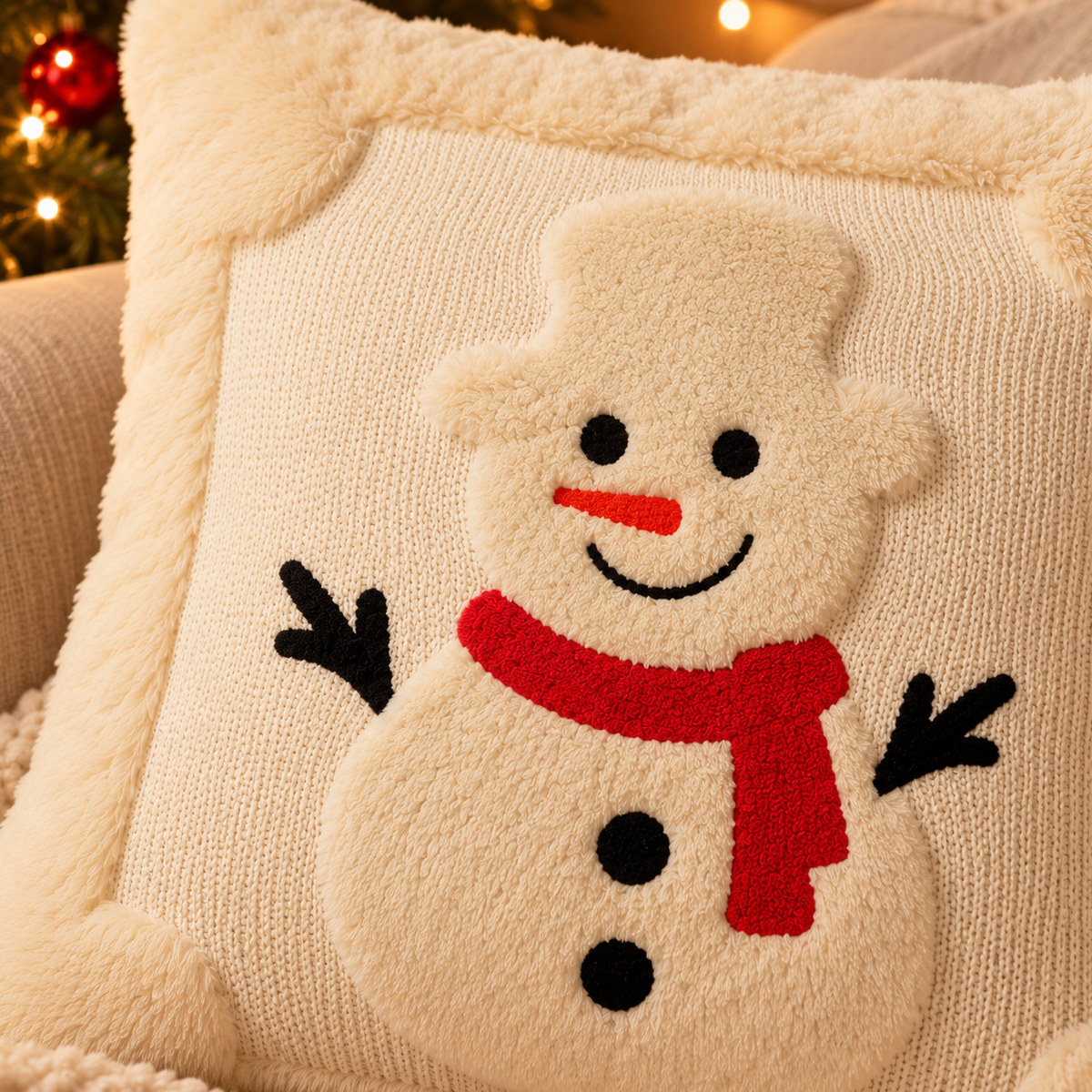 Fluffy Snowman Christmas Cushion Cover