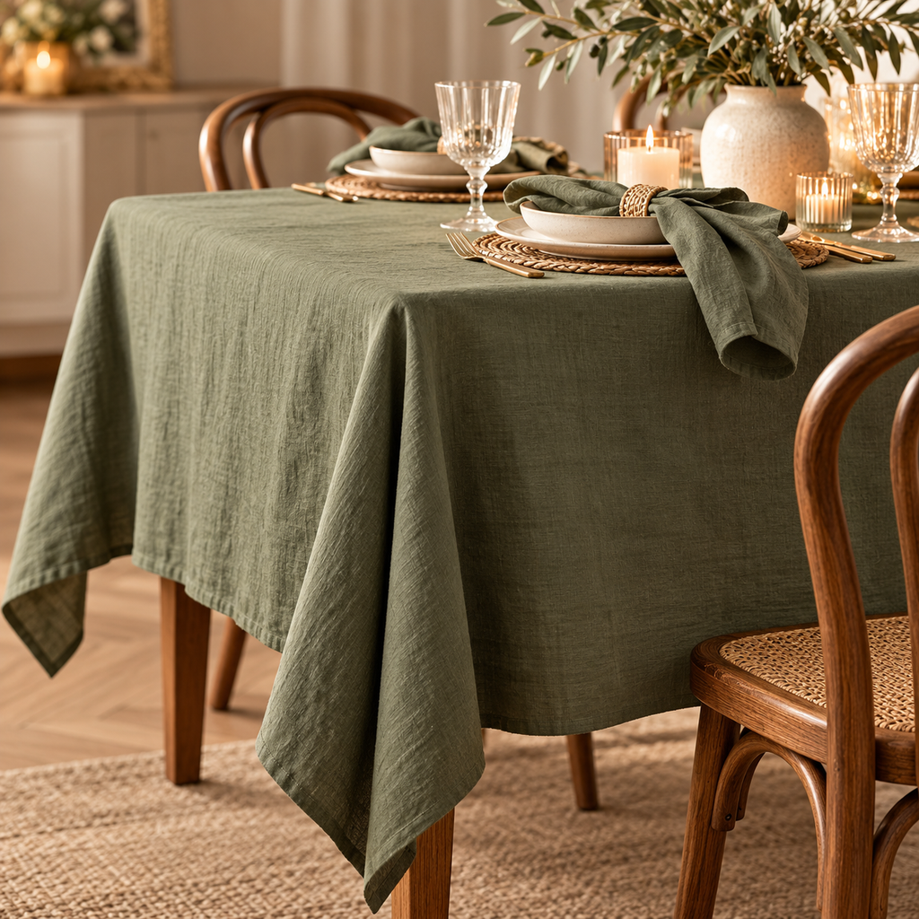 Olive Green Linen Tablecloth