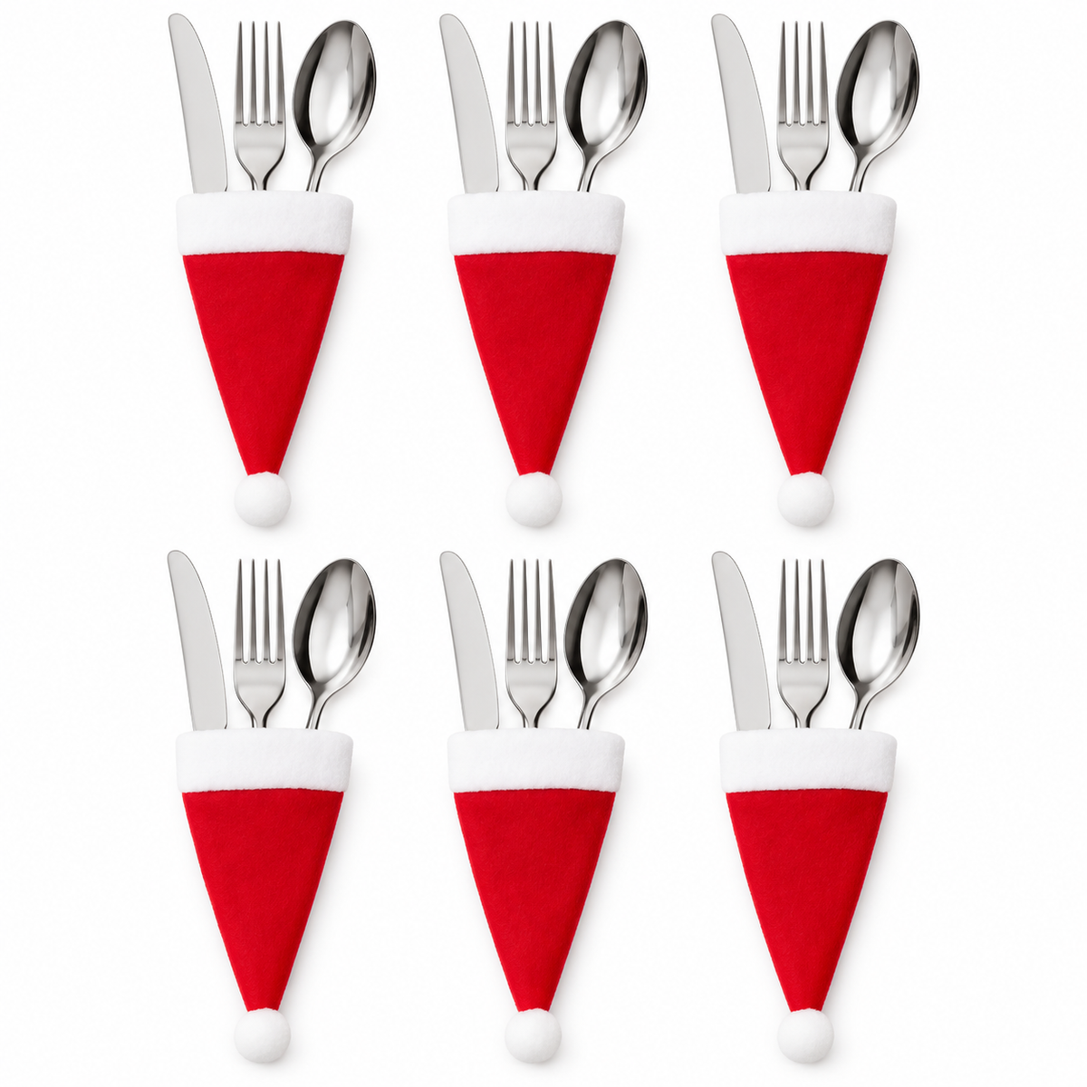 Christmas Silverware Holder Set — Mini Santa Table Décor (6 pcs)