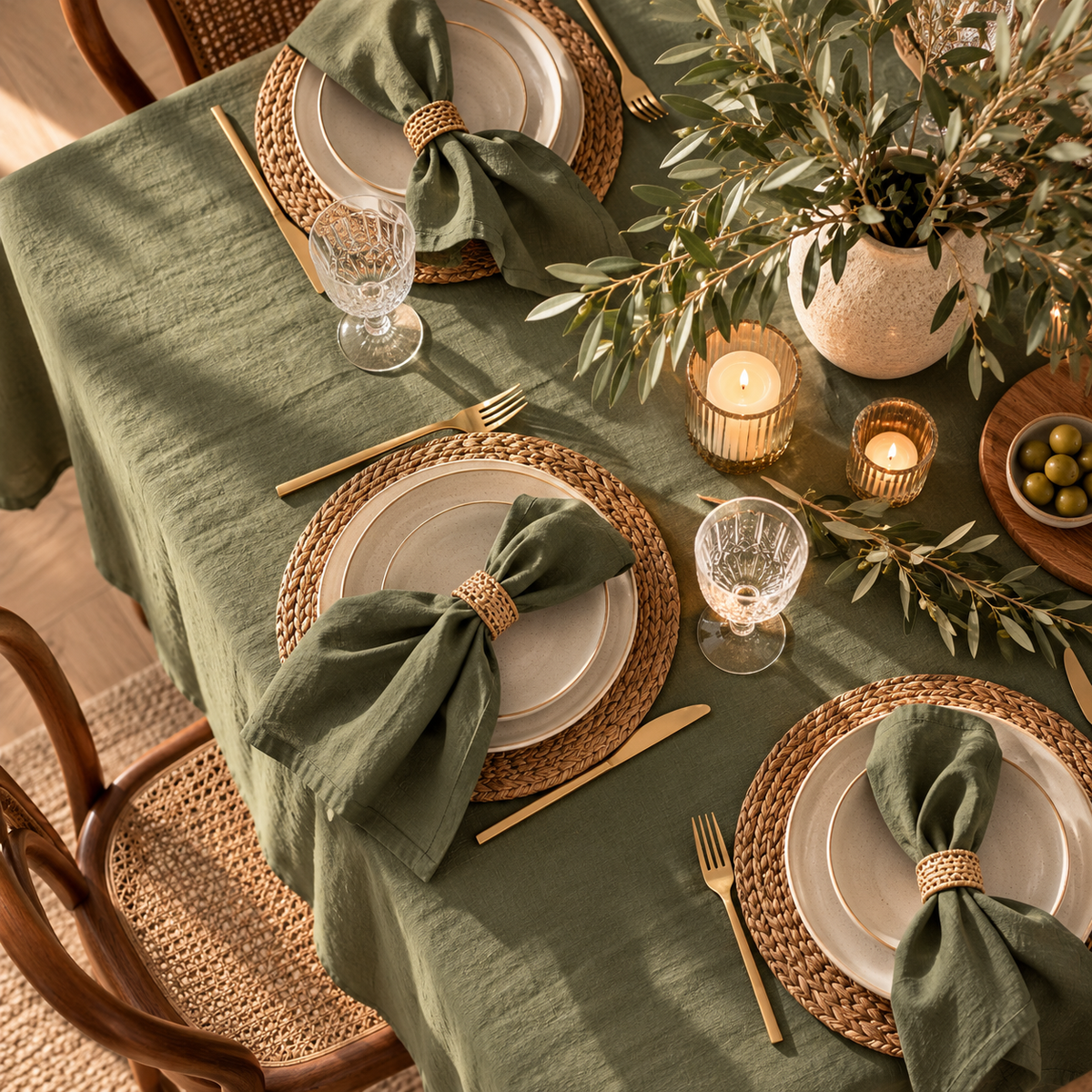 Olive Green Linen Tablecloth