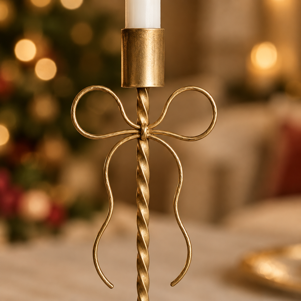 Close-up of the gold wire bow and twisted stem