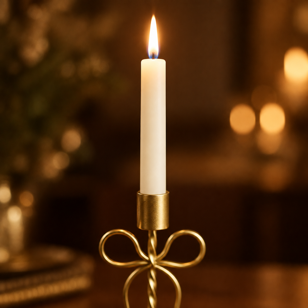 Close-up of the clean flame of an ivory dinner candle