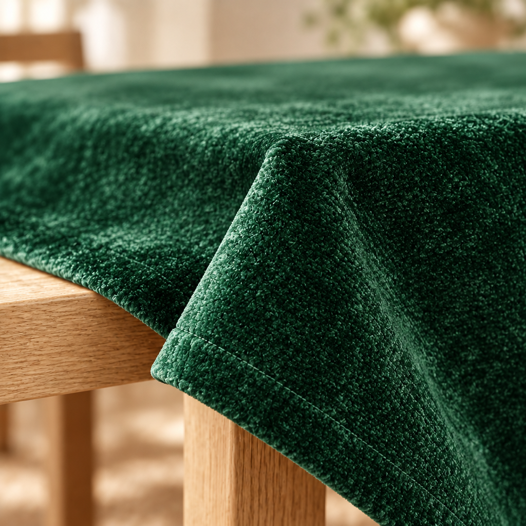 Close-up of emerald green chenille texture