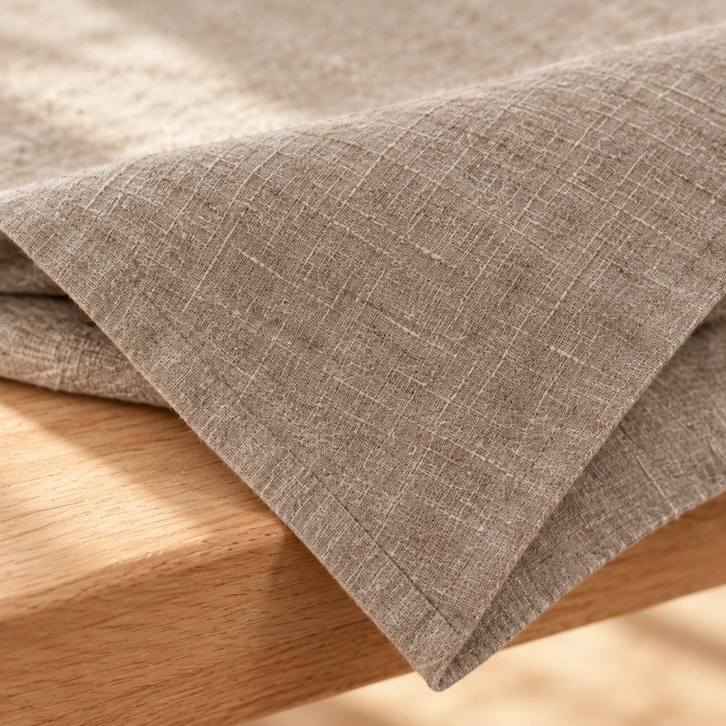 Close-up of taupe linen and cotton weave